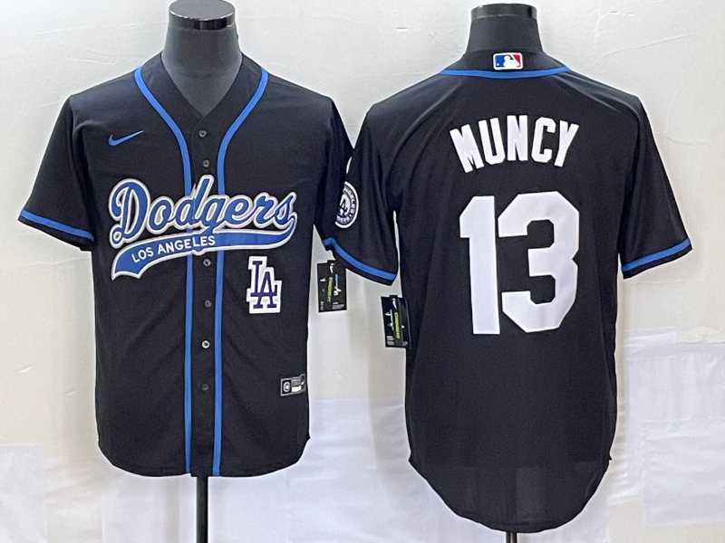 Mens Los Angeles Dodgers #13 Max Muncy Black With Patch Cool Base Stitched Baseball Jersey